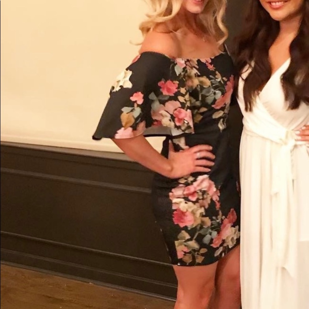 VICI Collection Black Floral Off the Shoulder Mini Dress